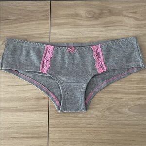 NWOT Victoria Secret PINK - Grey with Pink Lace Cheeky Hipster - XS